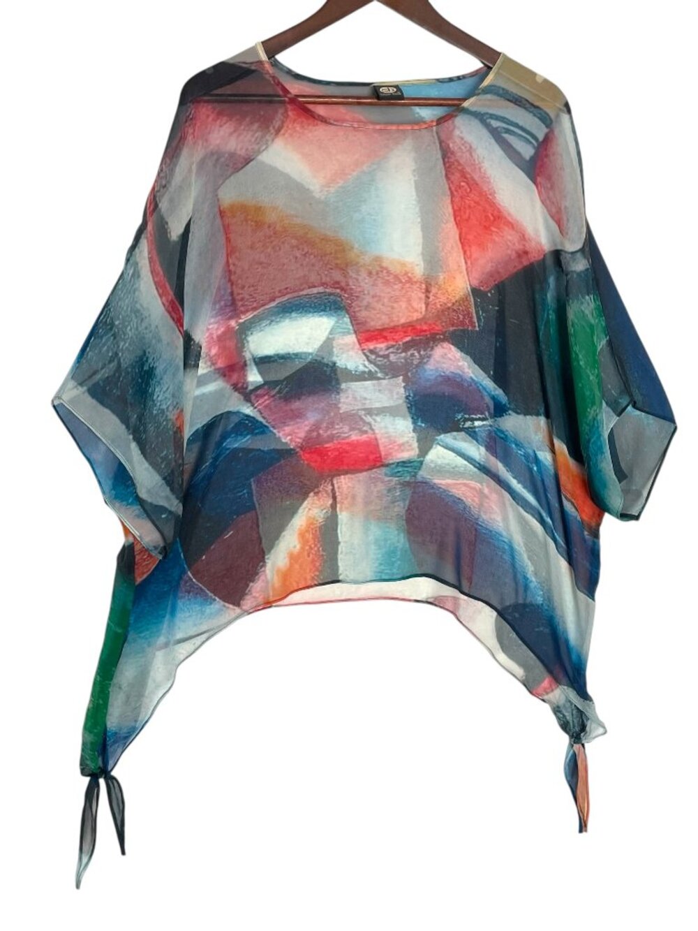 Cocoon House Tari Tunic Top S/M Small Medium 100% Silk Watercolor Art to Wear